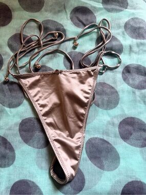 SKIMS Silver Thong Tie Bikini Bottoms with Silver Jingle Accents